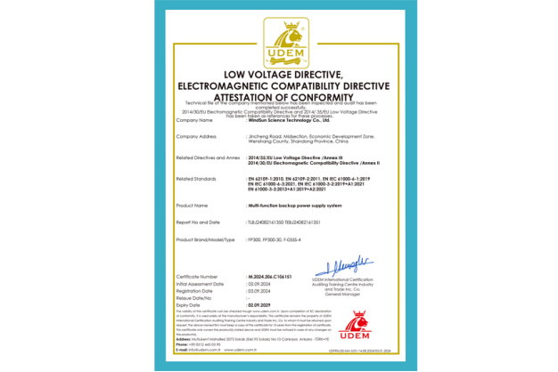 FGI energy storage backup system obtained CE certification